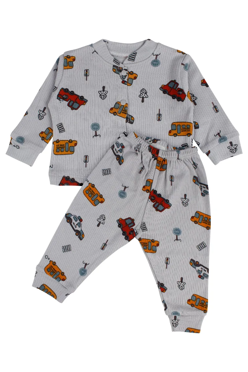 Erkek Bebek Gri Araba Baskılı 2'li Pijama Takımı