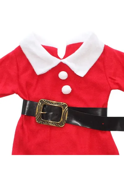 Kız Çocuk Kırmızı Kemerli Şapkalı Noel Baba Çocuk Elbisesi