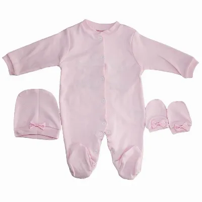 Kız Bebek İsme Özel Pembe Nakışlı Bereli Eldivenli Pembe Tulum