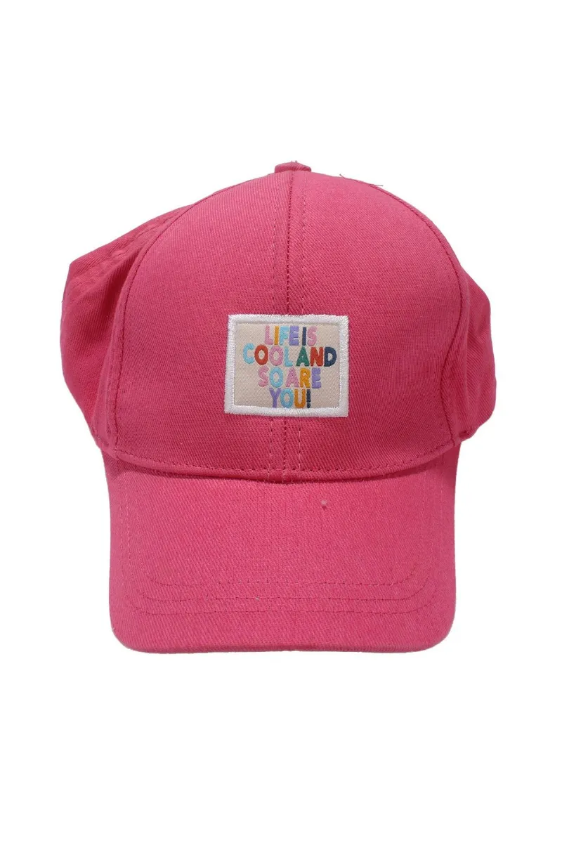 Kız Çocuk Fuşya Life Cool Yazılı Şapka 4-8 Yaş