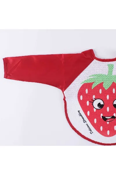 Kırmızı Çilek Desenli Uzun Kollu Önlük
