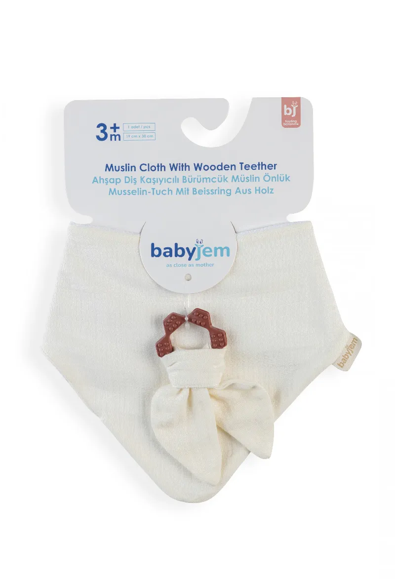 BabyJem Silikon Diş Kaşıyıcılı Müslin Önlük 736 Ekru