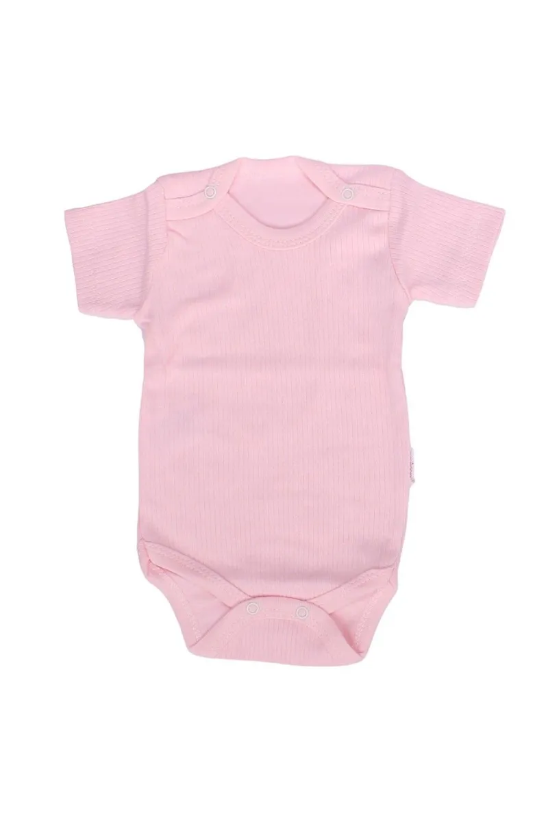 Pembe Raporlu Kısa Kol Çıtçıtlı Body Zıbın