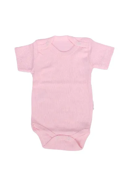 Pembe Raporlu Kısa Kol Çıtçıtlı Body Zıbın