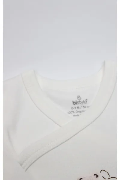Bistyle Kruvaze Body Yarım Kol Love You Family 17144 Pudra