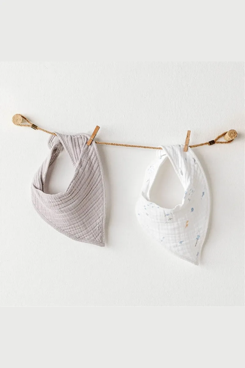 Andywawa Bebek Fular 2Li Bibs Ocean Is My Happy Place Muslin Ac25616 Grey White