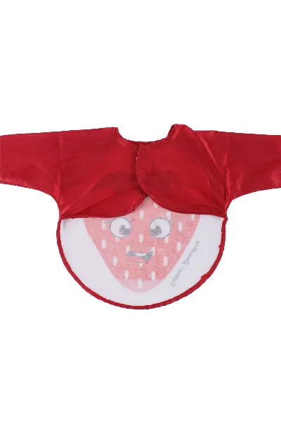 Unisex Kırmızı Çilek Desenli Uzun Kollu Önlük