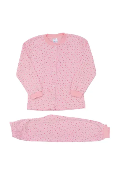 Kız Çocuk Pembe Yıldız Baskılı Çıtçıtlı Pijama Takımı