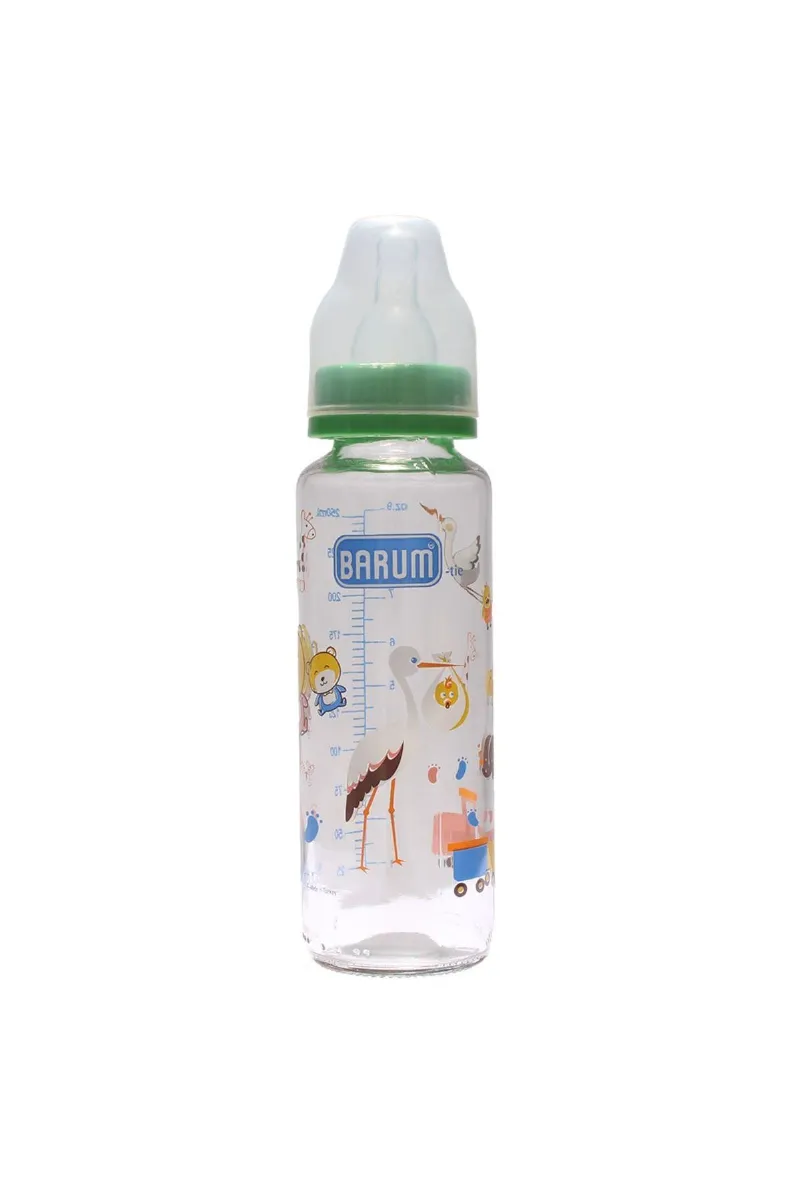 Barum Cam Leylekli Teren Desenli Bebek Biberon Yeşil 250 ml