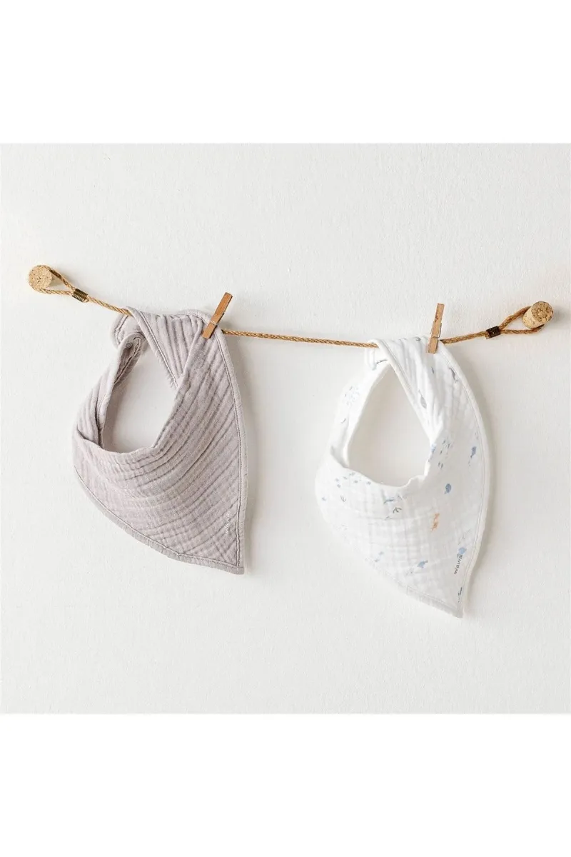 Andywawa Bebek Fular 2Li Bibs Ocean Is My Happy Place Muslin Ac25616 Grey White