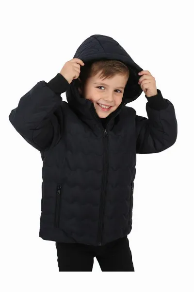 Unisex Lacivert İçi Peluş Kapitoneli Mont