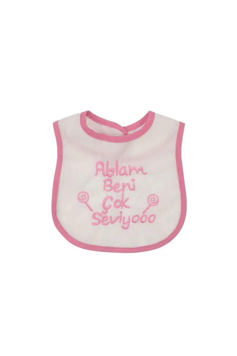 Kız Bebek Ablam Beni Çok Seviyooo Nakışlı Pembe Bebek Su Geçirmez Önlük