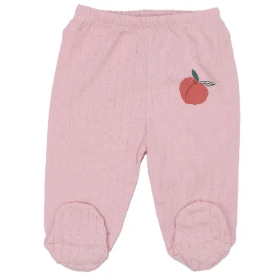 Kız Bebek Pembe Ekru Şeftali Desenli 3'lü Tek Alt Set