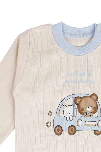 Erkek Bebek Mavi Yeşil Ayıcık Baskılı Pijama Takımı