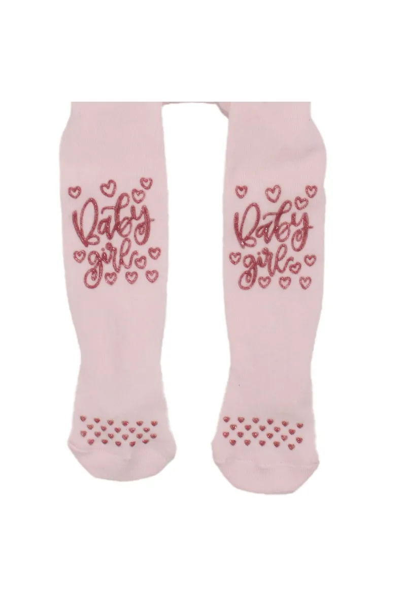 Kız Çocuk Pembe Simli Baby Girl Yazılı Külotlu Çorap