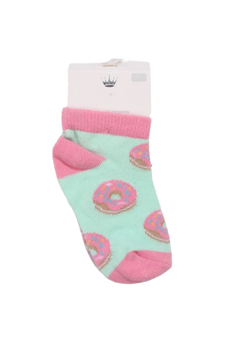 Kız Bebek Pembe Turkuvaz Donut Desenli Kısa Çorap 3-4 Yaş