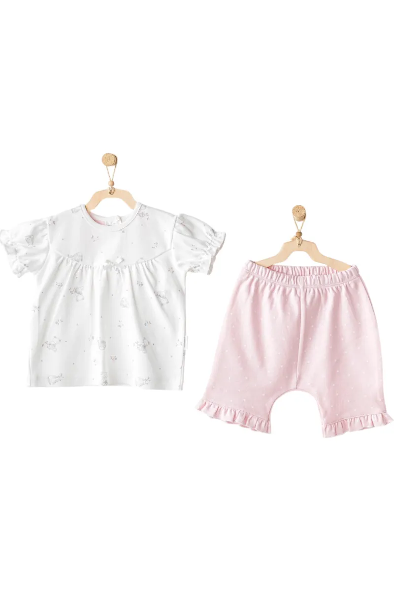 Andywawa AC25631 Cuddly Bunny Bear 2'Li Bebe Takım Pink