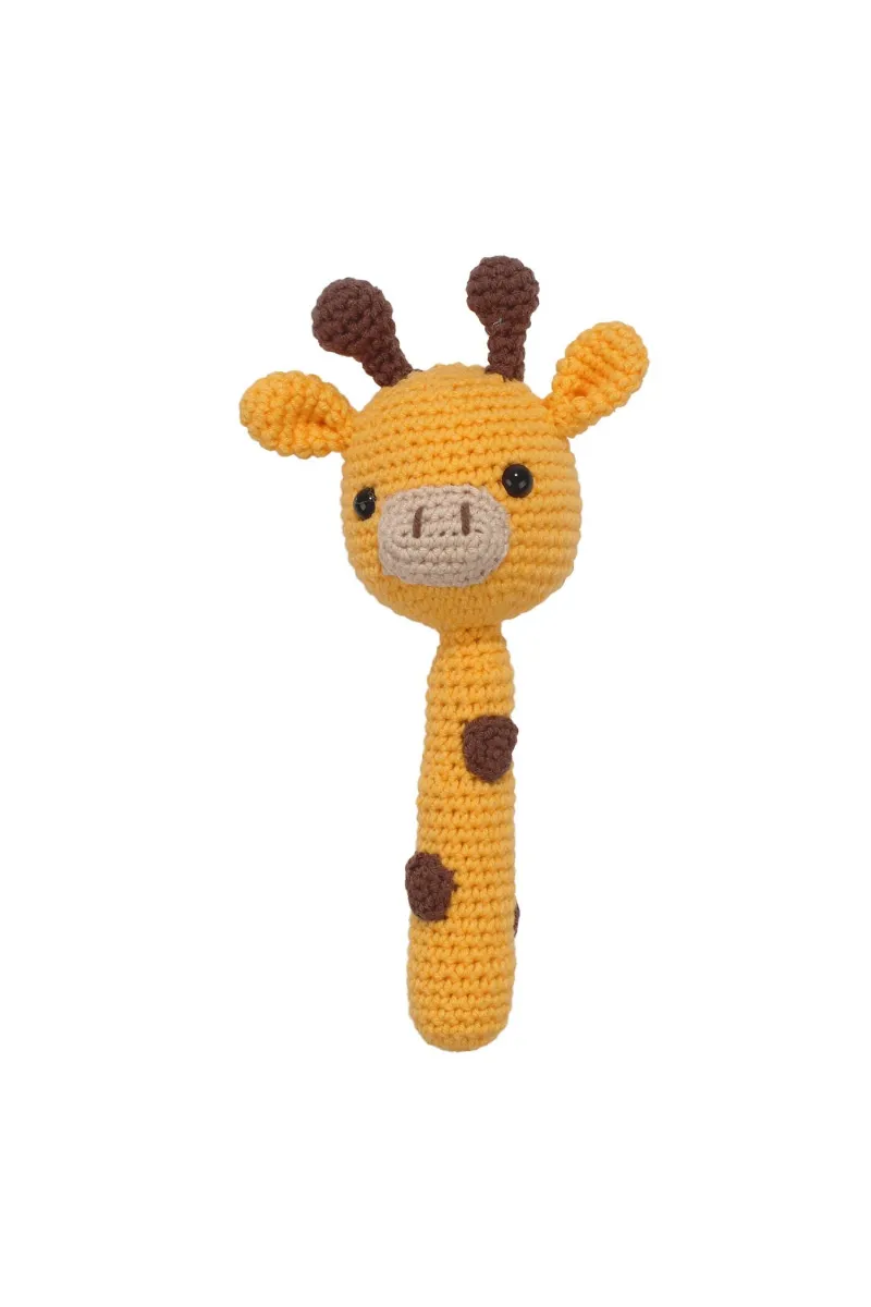 Amigurumi Sevimli Turuncu Kahve Zürafa Çıngıraklı Organik Oyuncak
