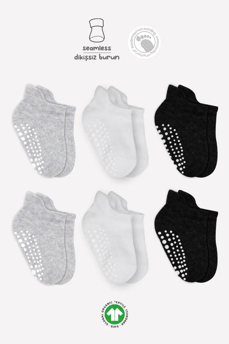 Bistyle 6'Lı Sneakers Kaymaz Penye Çorap 20102 Gri Beyaz Siyah