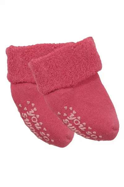 Unisex Fuşya Kıvrık Sweet Kaydırmaz Taban Havlu Çorap