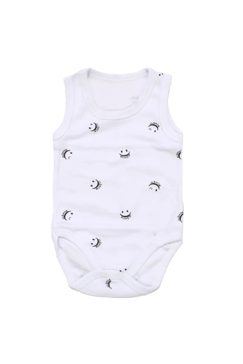 Unisex Beyaz Gülücük Baskılı Askılı Zıbın