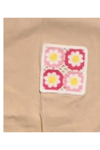 Kız Çocuk Bej Pembe Keten Pantalonlu Papatyalı 2 li Takım