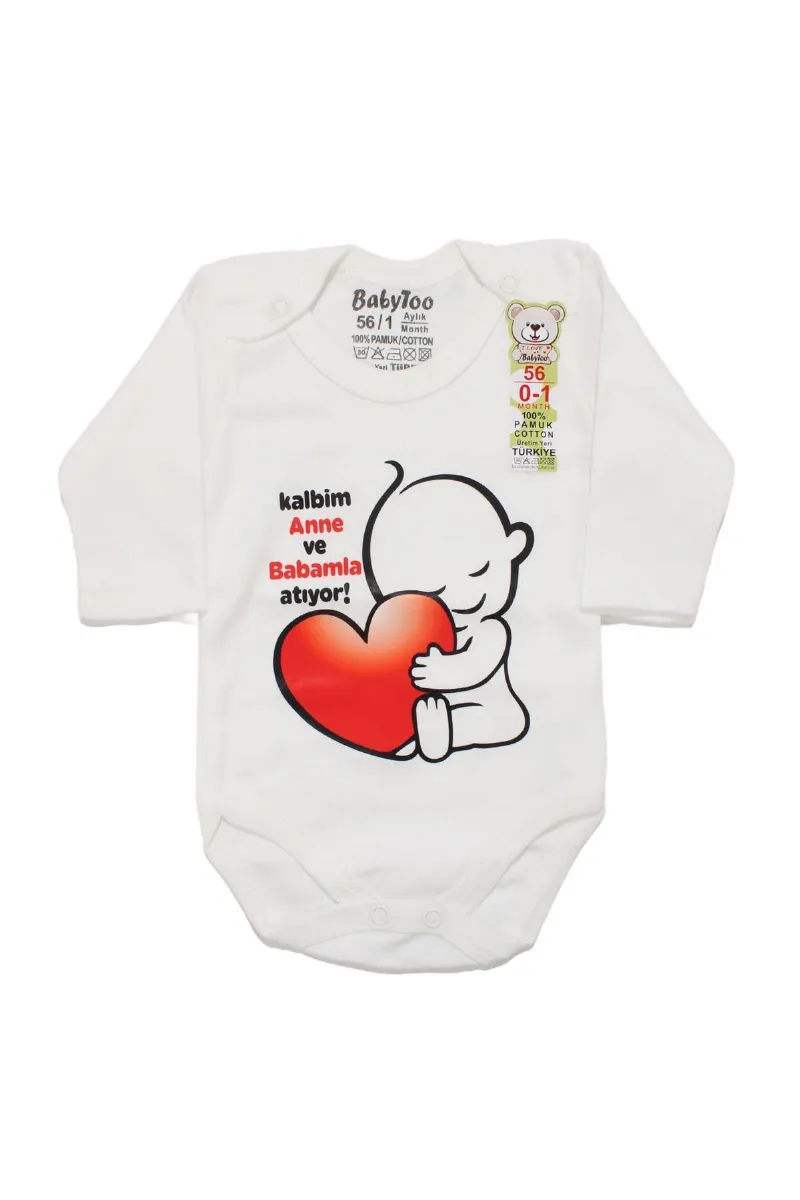Unisex Kalbim Annemle Babamla Atıyor Baskılı Uzun Kollu Zıbın