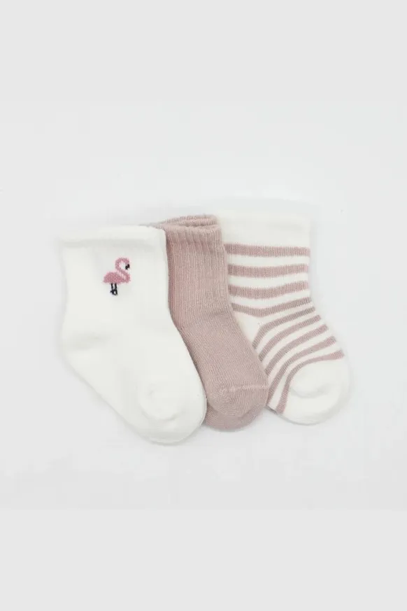 Bistyle Flamingo Girl 3'lü Penye Soket Çorap 10136 Ekru