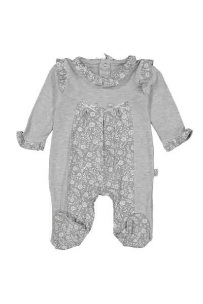 Kız Bebek Gri Çicek Baskılı Fırfırlı Patikli Tulum