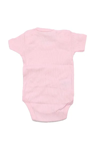 Unisex Pembe Raporlu Kısa Kol Çıtçıtlı Body Zıbın