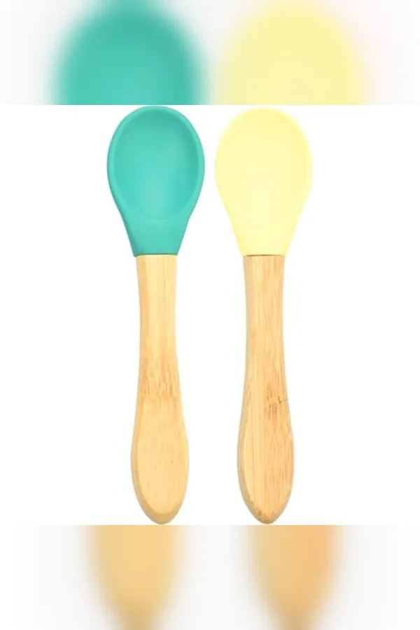 OiOi Bambu Saplı Silikon Mama Kaşığı 2li Yeşil Sarı