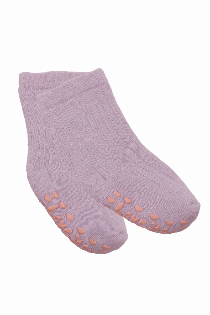 Unisex Lila Love Kaydırmaz Taban Polar Çorap