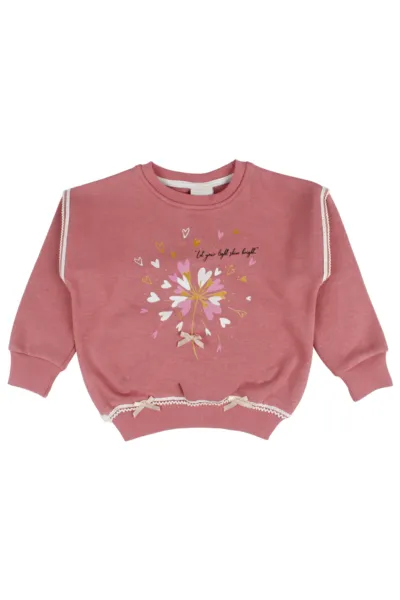 Kız Çocuk Pembe Kalp Baskılı Sweat