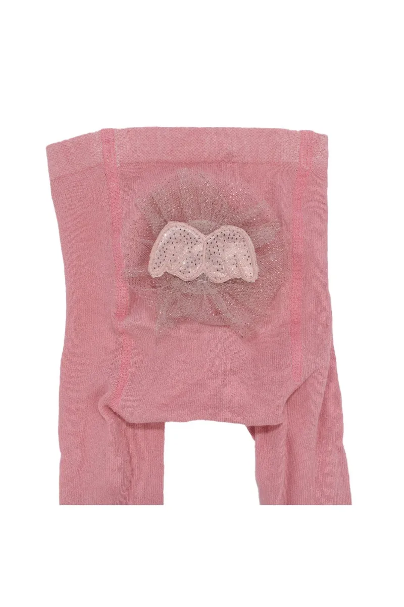 Kız Çocuk Pembe Melek Kanat Fiyonklu Külotlu Çorap