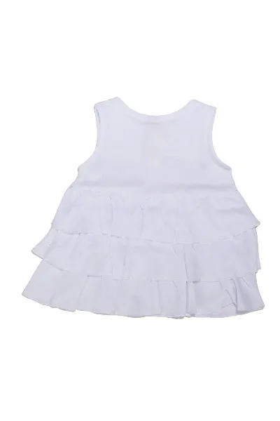 Kız Bebek Beyaz Fırfırlı Düğmeli Elbise