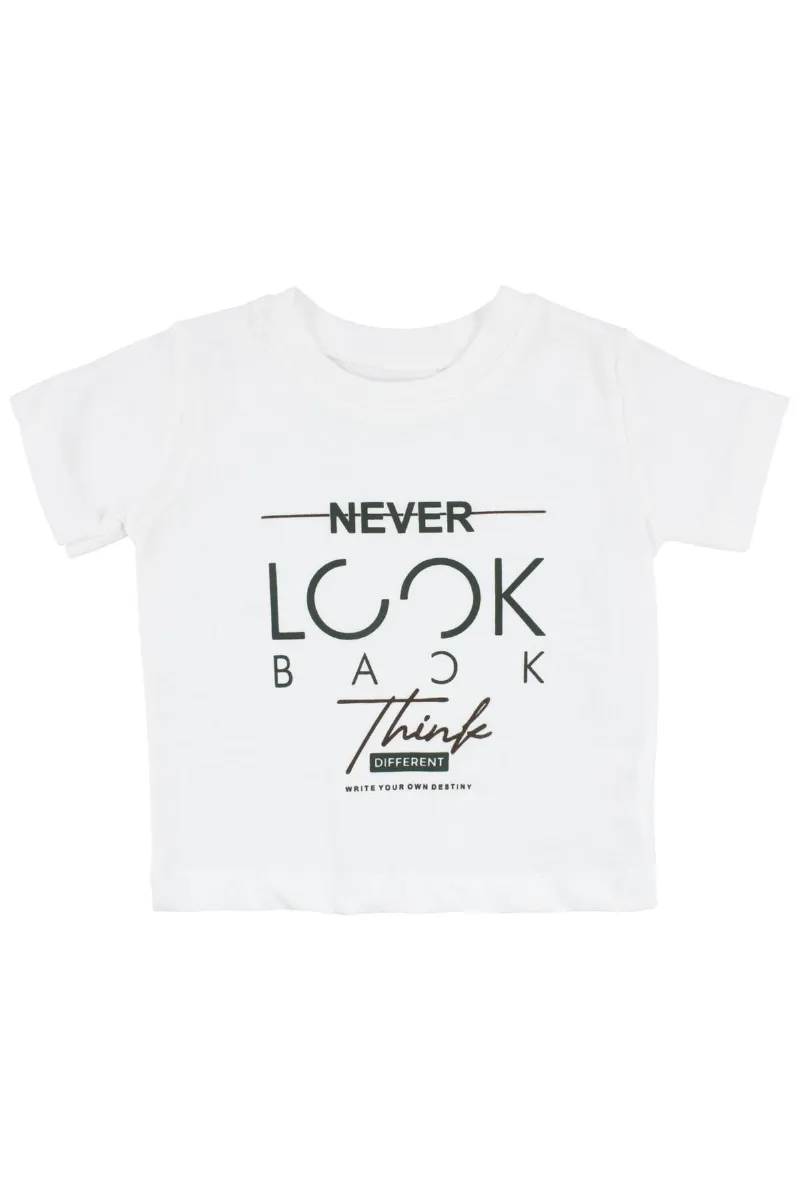 Erkek Bebek Ekru Never Look Back Yazılı Yeşil Müslin Ceketli 3'lü Takım