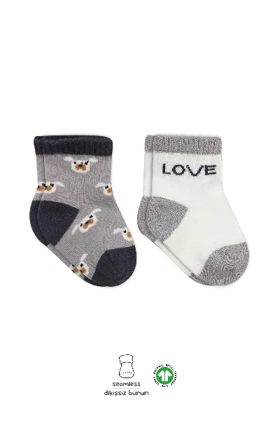 Bistyle 2'Li Love Dog Penye Soket Çorap 10118 Gri