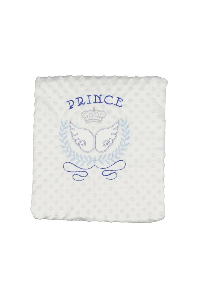 Erkek Bebek Ekru Mavi Prince Nakışlı Nohut Battaniye 80x90