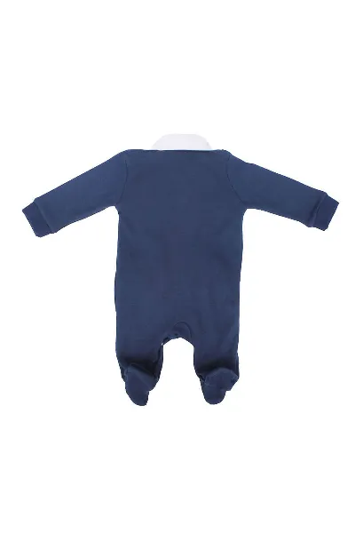 Erkek Bebek Lacivert Yakası Yıldız Nakışlı Patikli Tulum