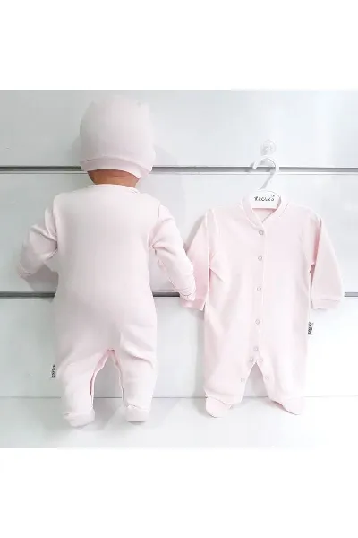 Sade Pembe Bereli Eldivenli Bebek Tulum