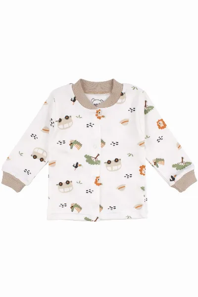 Erkek Bebek Ekru Otobüslü Hayvanlı Çıtçıtlı Pijama Takımı