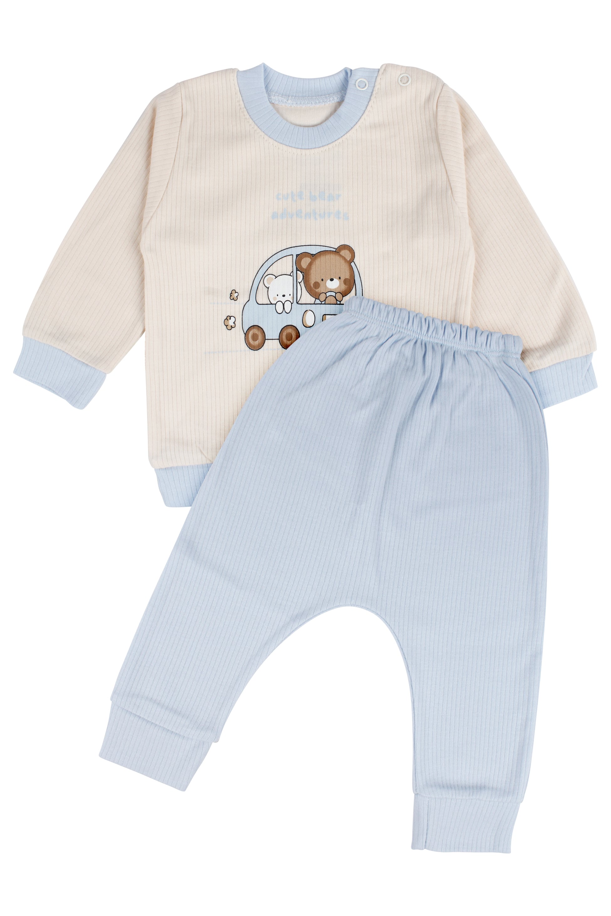Erkek Bebek Mavi Yeşil Ayıcık Baskılı Pijama Takımı