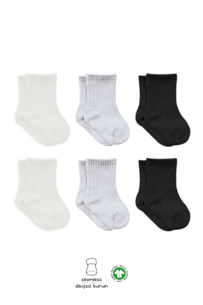 Bistyle 6'Lı Basic Penye Soket Çorap 10101 Ekru Gri Siyah