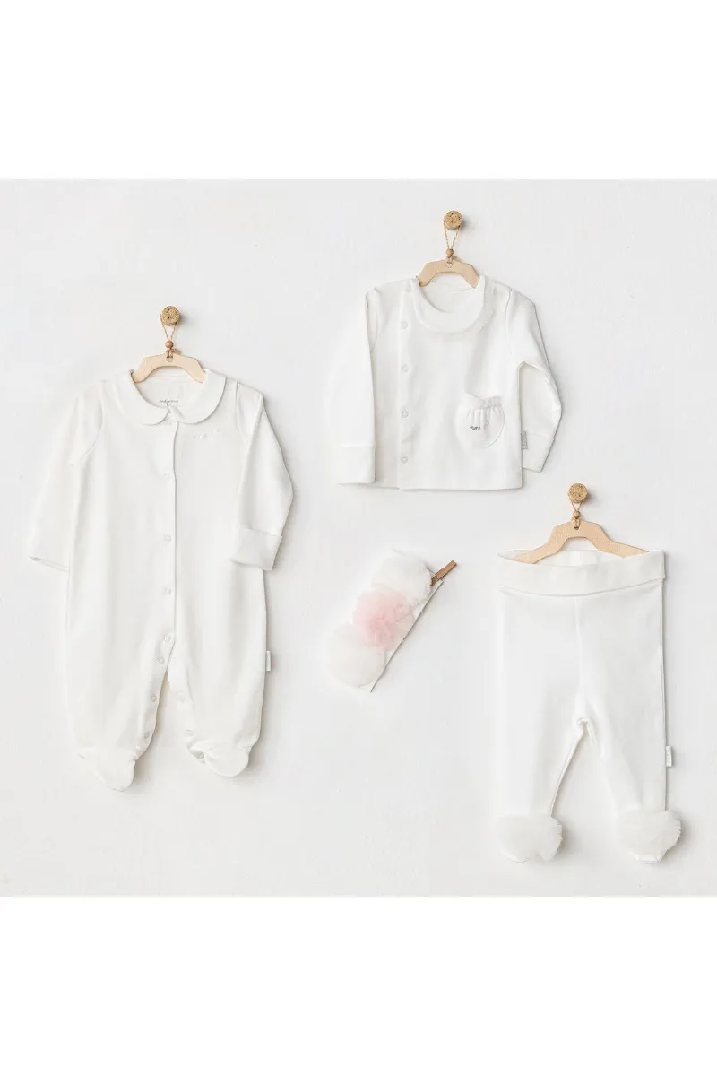 Andywawa AC24501 Petit Love Newborn Tüllü 4 Parça Set Ekru