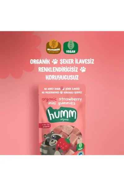 Humm Organik Çilekli Glutensiz Vegan Mini Küpler 30 Gr