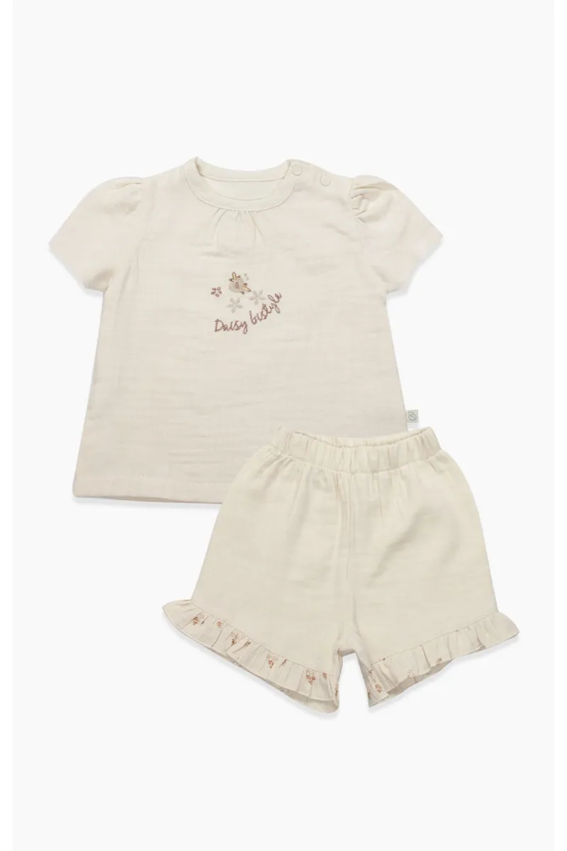 Bistyle 2li Takım Şortlu Müslin Daisy Flowers 14131 Somon