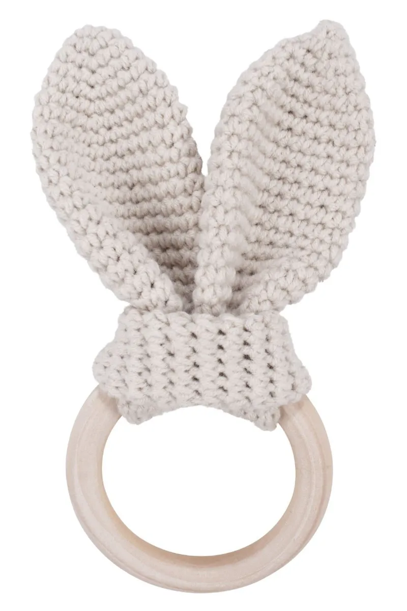 Unisex Bej Tavşan Kulak Amigurumi Diş Kaşıyıcı Amigurumi Oyuncak