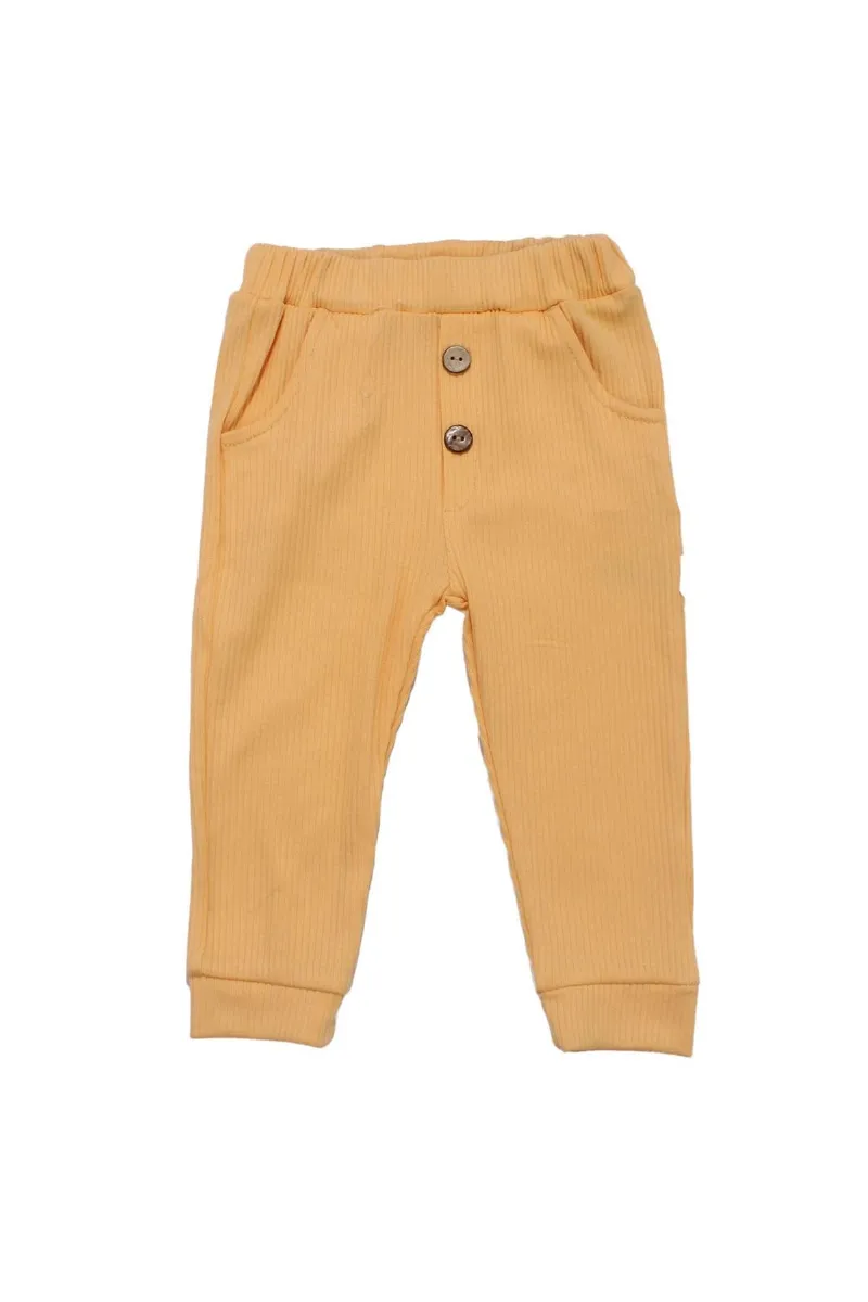 Unisex Sarı Fitilli Cepli Penye Pantolon Tek Alt