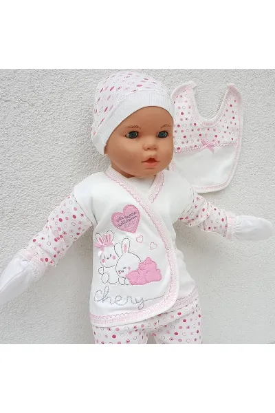 Chery Kalpli Tavşan 5 Parça Bebek Hastane Çıkış Seti - Pembe
