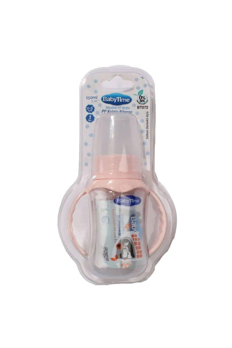 BabyTime Somon Slikon Damaklı Uçlu Kulplu Biberon